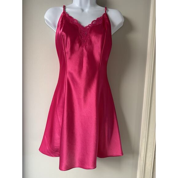 Victoria's Secret Other - VTG Victorias Secret Y2K Satin Babydoll Slip Dress S Pink lace trim Coquette